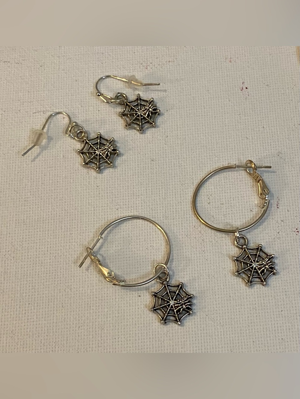 Silver Spider Web Hoop and Dangle Earrrings